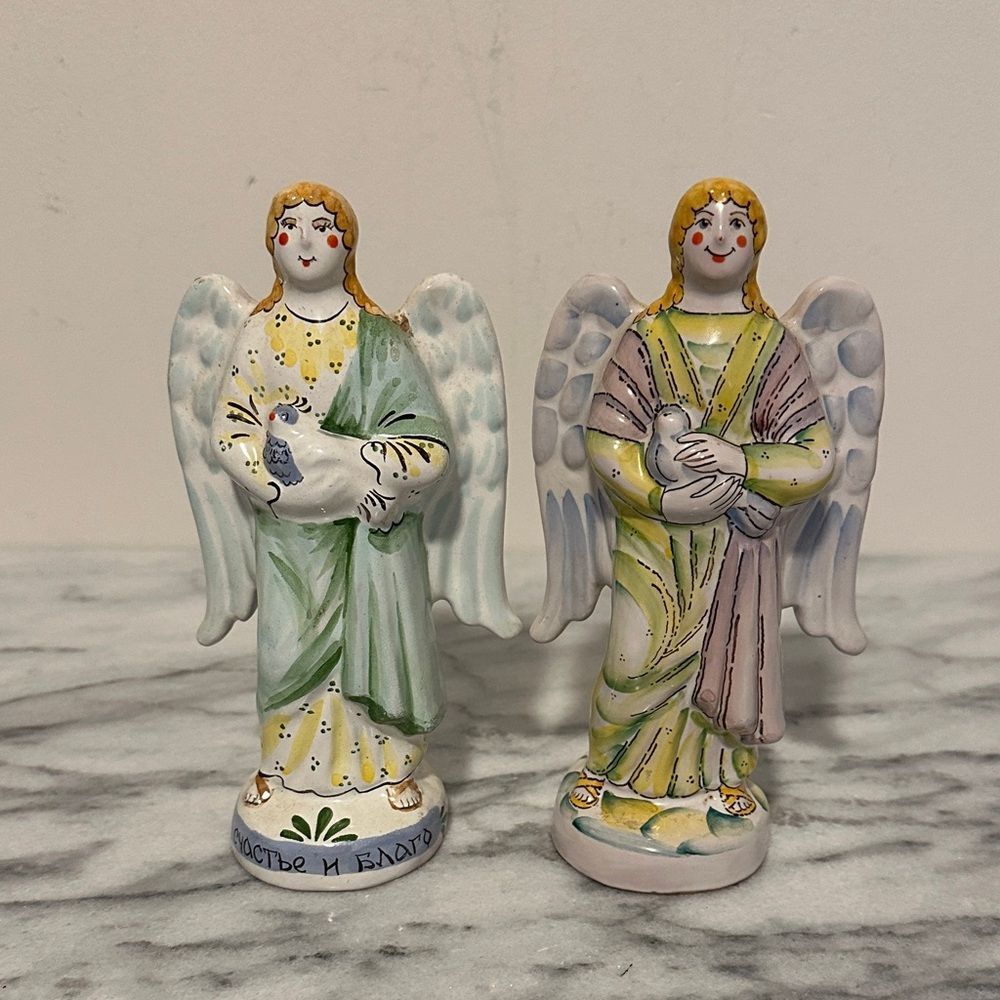 Pair of Hand-Painted Angel Figurines Russian - Picture 5 of 9